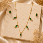 Emerald Drop Anti-Tarnish Chain with Earrings - 024