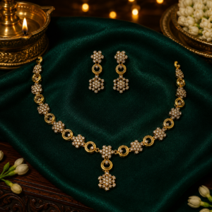 Floral AD Stone Necklace Set - 006
