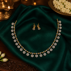 Floral AD Stone Necklace Set - 010