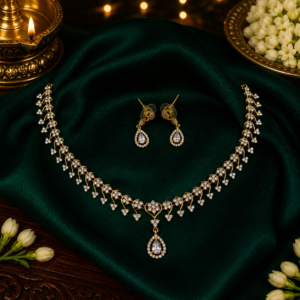 Heart Drop AD Stone Necklace Set - 008