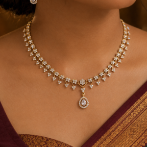 Heart Drop AD Stone Necklace Set - 008