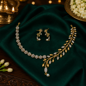 eaf Vine AD Stone Necklace Set - 011 | DHEEBHAV Fashions