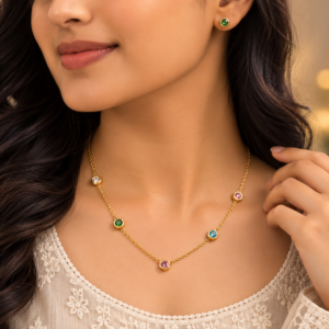 Multi Stone Chain - 001 with Matching Stud Earrings