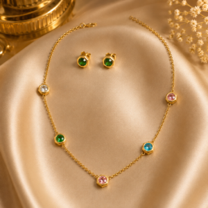 Multi Stone Chain - 001 with Matching Stud Earrings