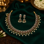 Ruby Pearl AD Stone Necklace Set - 012