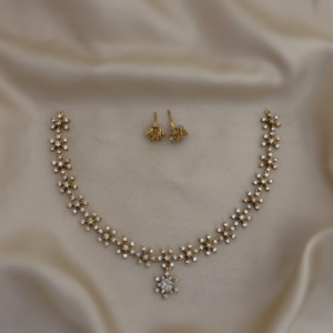 Snow Blossom AD Stone Necklace Set - 013