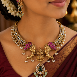 Temple Lakshmi Necklace Set - 002