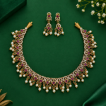 AD Stone Ruby Green Pearl Necklace Set - 003